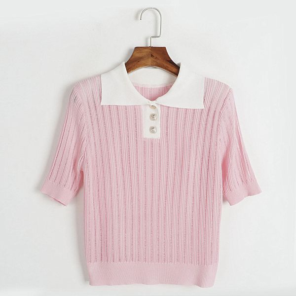

602 l 2023 summer sweaters women's pullover black white pink beads sweater crew neck short sleeve brand same style women's dl, White;black