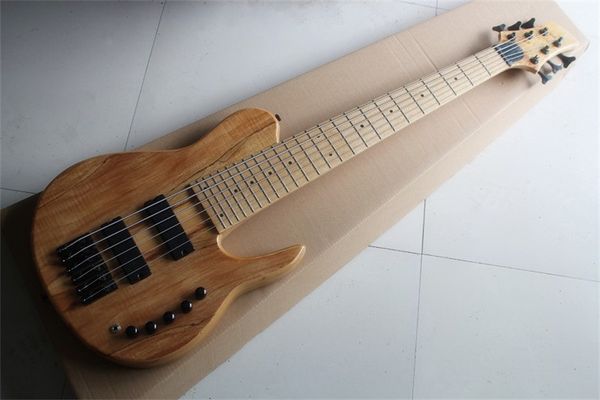 

imperial 6 strings natural wood color ash electric bass guitar one piece neck through body black & siver hardware maple fingerboard 9v activ
