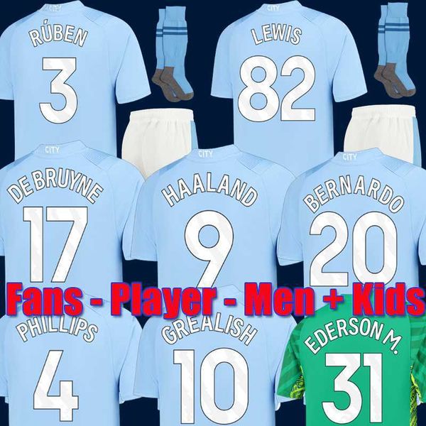 

22 23 24 haaland soccer jerseys grealish manchesters mans cities mahrez fans player version de bruyne foden 2024 2023 football shirt kids k, Gray