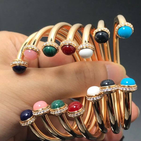 

women jewelry luxury bangle double-ended ball titanium steel zircon european and american fashion designer gift open bracelet, Black
