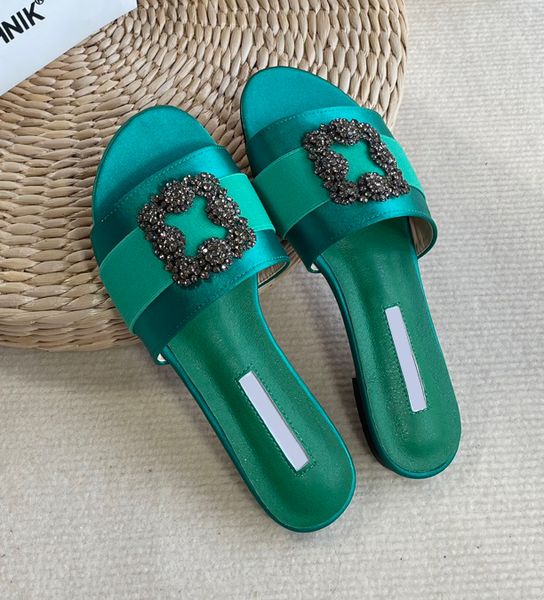 

summer women slipper sandals shoes designer crystal decoration square buckle slipper with low heels rubber comfort sandals eu35-43, Black