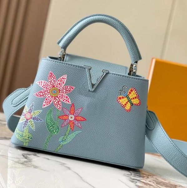 

shoulder bag totes flower butterfly printed handbag grained genuine leather capucines handbags fashion letter snap hook inside zipper pocket