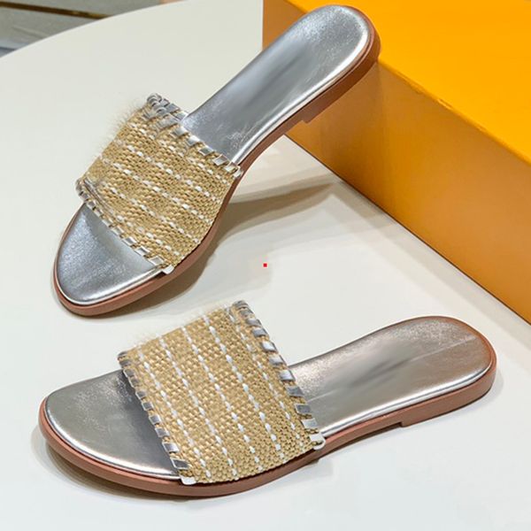 

2023 fashion women sandal luxury designer leather ladies sandals summer flat shoes fashion beach women slippers drag slides flip flops women, Black