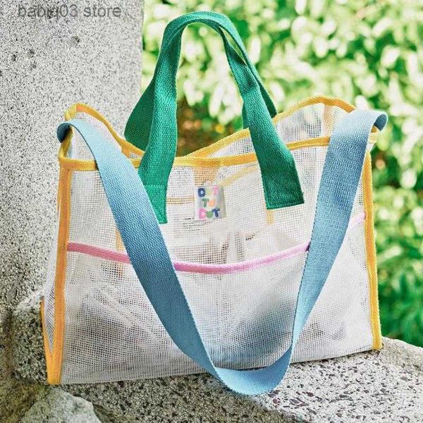 

diaper bags 2023 summer new vacation contrast color mesh large-capacity easy to carry mommy bag thin storage beach diaper bags t230525