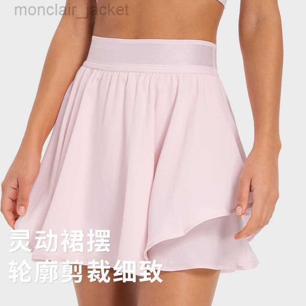 

2023 desginer alo yoga bra alon summer quick drying fake two piece tennis skirt inner tank side pocket anti glare sports fitness shorts for, Black