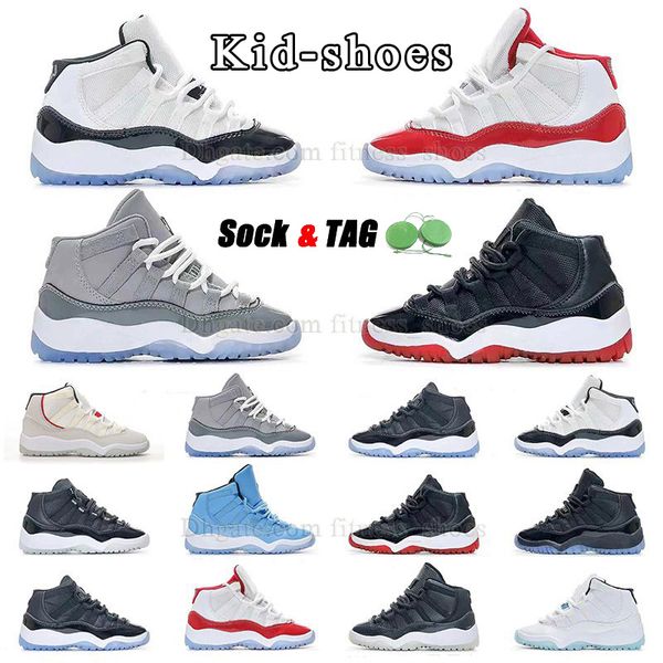 

quality kid shoes jumpman 11s basketball shoes cherry unc win like cool grey bred kids sneakers j11 pink snakeskin university blue 25th anni, Black
