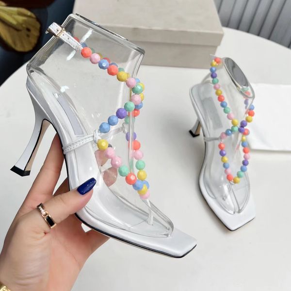 

new sandals famous designer women 8.5cm fashionable stiletto heels colored pearl ribbon combination sheepskin casual dress shoes, Black