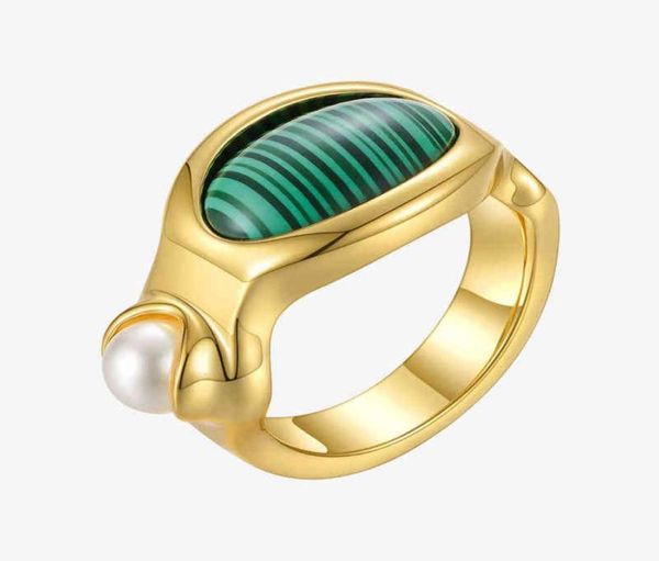 

couple rings enfashion green natural stone for women gold color ring with resin pearl 2022 friends gift fashion jewelry anillos r26864899, Silver