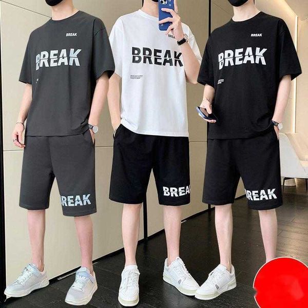 

summer new mens casual sports set tracksuits short sleeve t-shirt paired with shorts 2 piece outfits sweatsuits for men -4xl, Gray