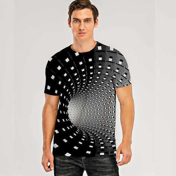 

mens t-shirt tee graphic optical illusion round neck green blue purple yellow red 3d print plus size party casual short sleeve clothing appa, White;black