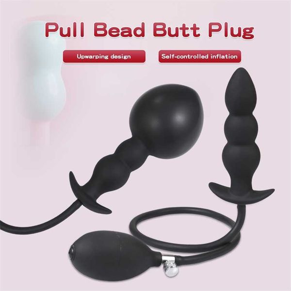 

expansion diameter 14cm inflatable dildo with 5 beads built-in silicone column huge butt plug ass dilator anal toy