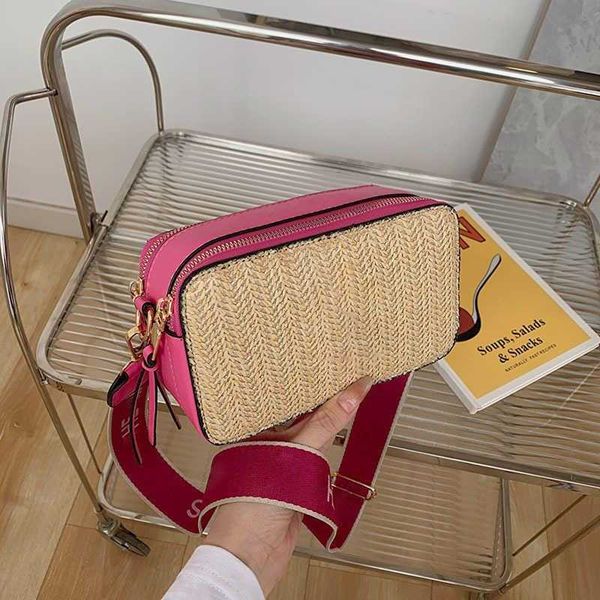 

straw snapsshoulder bags marc camera bag cross body designer bag women luxury beach bag color match fashion woven purse 230407