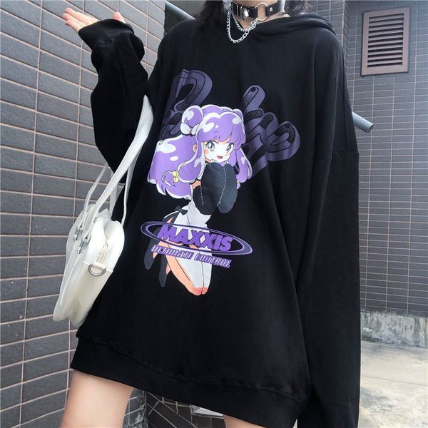 

23-autumn and winter beautiful girl printed loose plush sweater women's coat top, Black