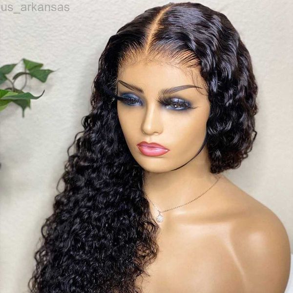 

synthetic wigs 13x4 indian deep curly lace front wig human hair wigs for women deep wave 4x4 closure wig glueless transparent lace frontal w, Black