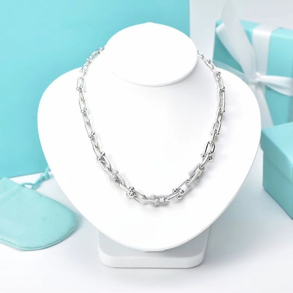 

new u-shaped chain necklace bracelet luxury charm women's diamond pendant girls' holiday gift jewelry, Silver