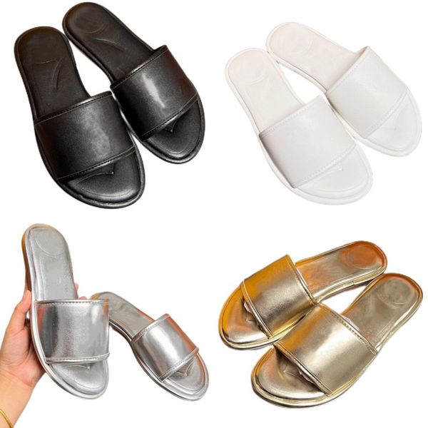 

slippers brand designer shoes luxury beach shoes slide for women shoes flip flops black white golden silvery sandals leather platform shoes