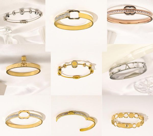 

luxury bangles brand letter bracelet famous women 18k gold plated stainless steel pearl wristband link chain couple gifts jewelry accessorie, Black