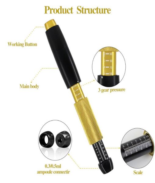 

hyaluronic injection 1ml hyaluron dermal filler mesotherapy gun adjustable pen noneinvasive needle for removal smillines and lip4274480, Black;white