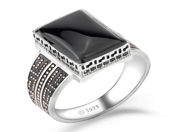 

100 real s925 sterling silver men ring black stone with black cz for men finger ring fine jewelry4722006, Golden;silver
