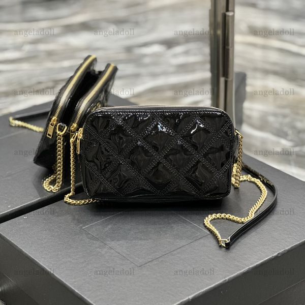 

10a mirror quality designers 19cm mini becky handbag womens black patent leather bags luxury quilted zipper purse crossbody shoulder chain b