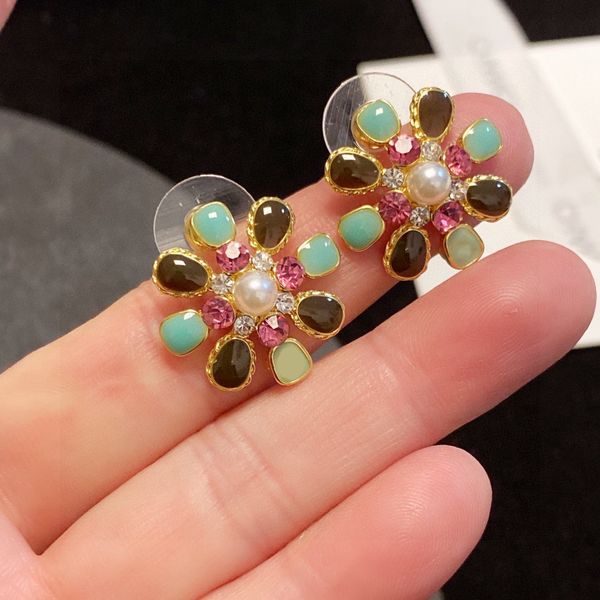 

earing designer jewelry luxurys stud earrings colorful dripping oil petals for women's for women boucle studs letters hoops love earing, White