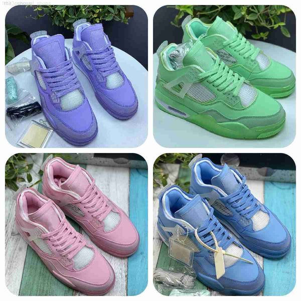 

2023 4s shimmer basketball shoes men womenfluorescent blue fluorescent green cherry blossom pink turquoise 4 union co branded pe 4s sneaker