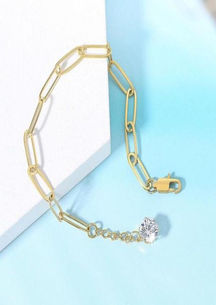 

fashion stainless steel zircon bracelets 18k gold plated link chain for women paperclip bracelet2482014, Golden;silver