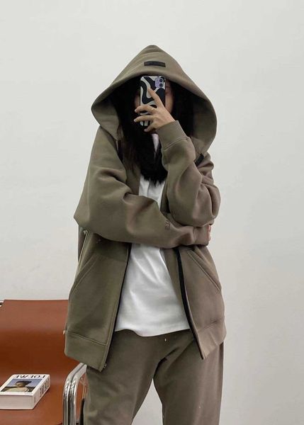 

men's hoodies fashion ess designer hoody fog double thread letter cardigan spring and autumn new couple same zip hooded sweater, Black