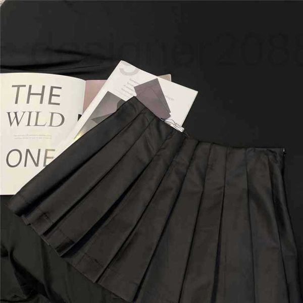 

skirts designer 2023 summer new triangle belt decoration locomotive dark style handsome short pleated nylon half skirt jqa7, Black