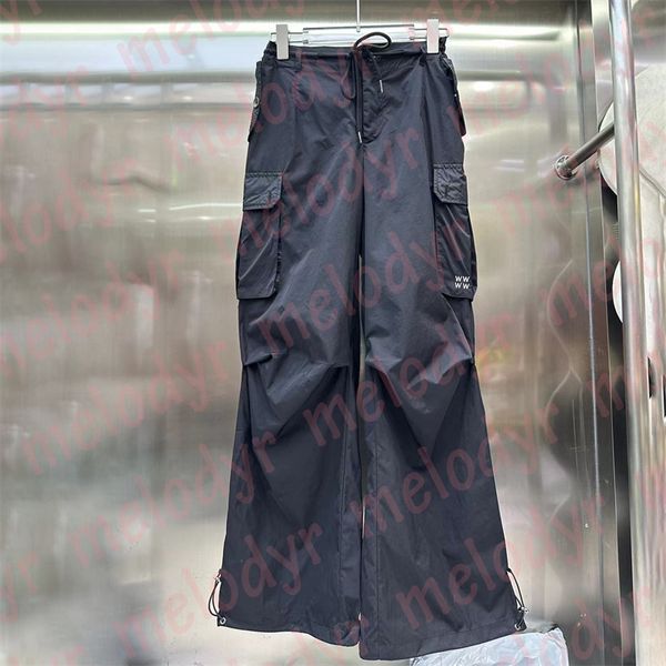 

fashion womens cargo pants summer thin straight trousers letter print drawstring wide leg pants, Black;white
