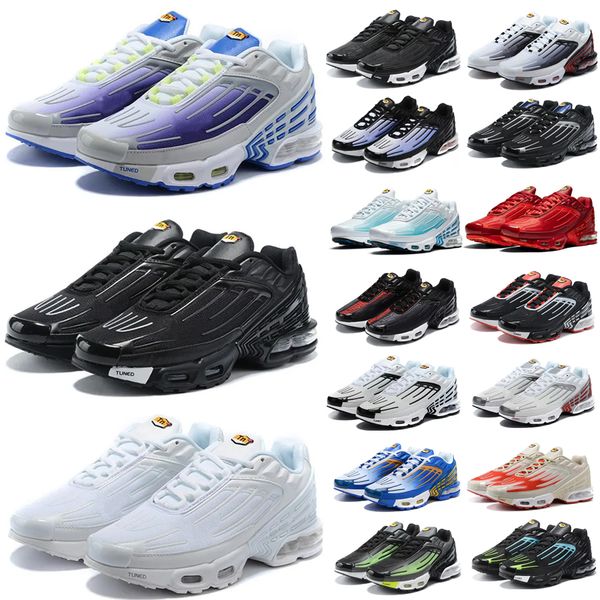 

tn plus 3 tuned iii mens sports shoes laser blue white leather obsidian hyper violet deep wolf grey ghost green tns requin triple black trai