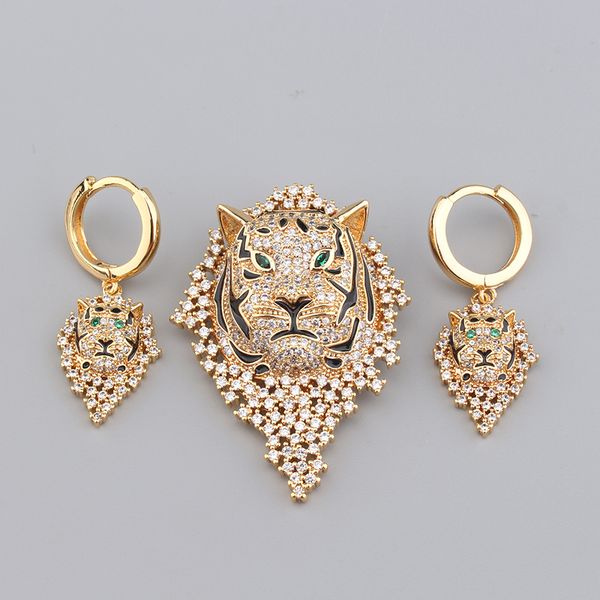 

18k gold silver tiger diamond chains charm earrings luxury necklace women men designer jewelry fashion party christmas wedding gifts birthda, Golden