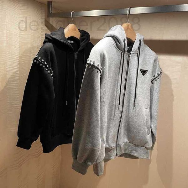 

women's hoodies & sweatshirts designer autumn and winter new fashion classic triangle shoulder studded beads fleece thickened hooded sw, Black