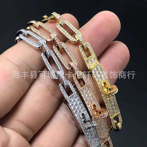 

h-shaped kelly half v gold new full diamond pig nose fashion bracelet female netizen, Golden;silver