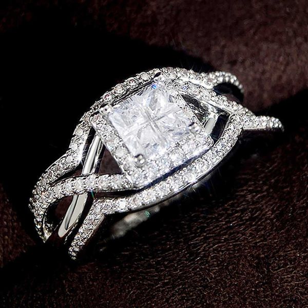 

band rings huitan luxury 3pcs/set cubic zirconia rings for women 2022 modern fashion design female accessories wedding engage bands jewelry, Silver