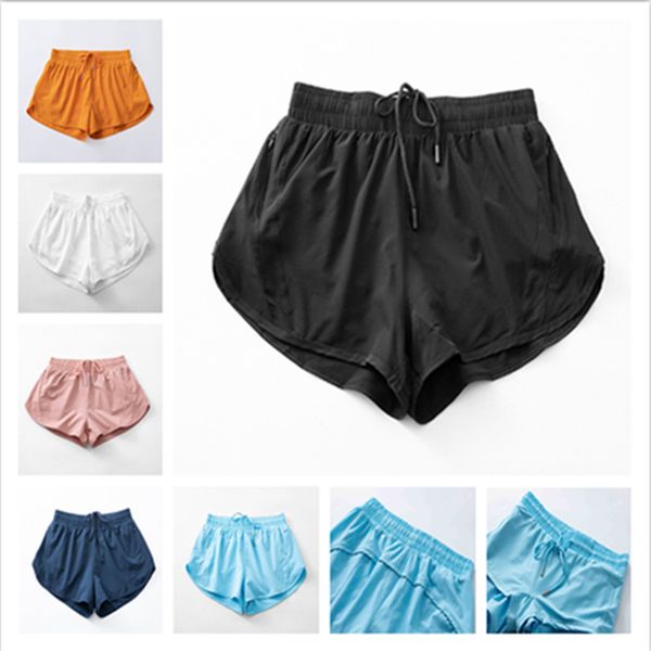 

lu-001 designers womens yoga shorts fit zipper pocket high rise quick dry lemon womens train short loose style breathable gym motion current