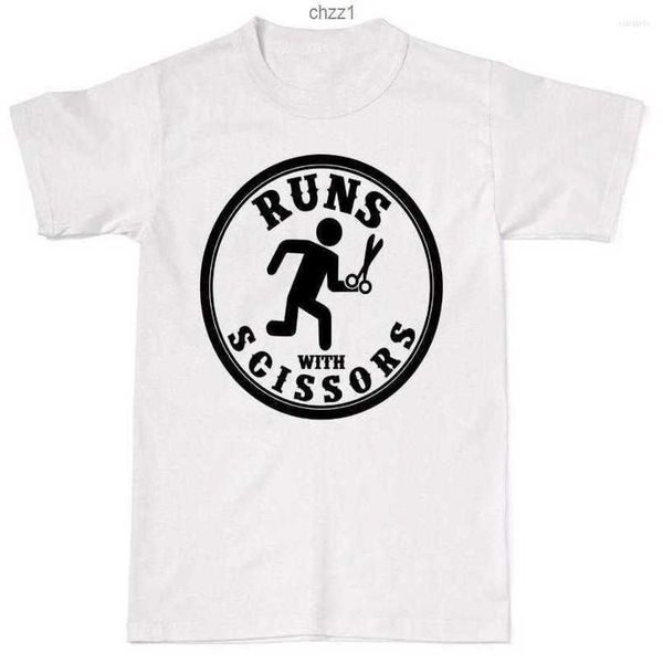 

men's t shirts 2023 brand sale runs with scissors funny humour offensive rude cotton shirt t-shirtd30j, White;black