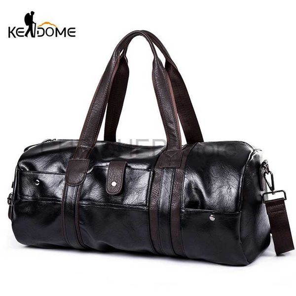 

outdoor bags sports bag men for gym yoga soft pu leather black brown cylindrical sport fitness bag male shoulder travel luggage bag xa594wd