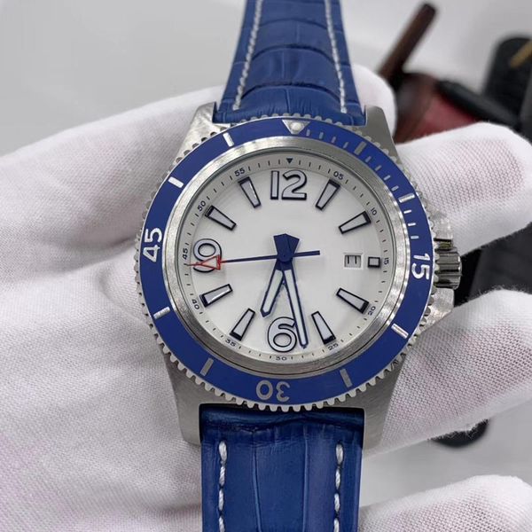 

mens watch automatic mechanical watch designer watches super marine 46mm watch orange dial stainless steel rotating ring man calendar leathe, Slivery;brown