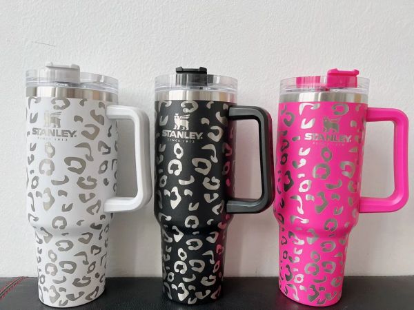 

stanley pink 40oz tumblers with leopard print stainless steel with logo handle lid straw big capacity beer mug water bottle outdoor camping