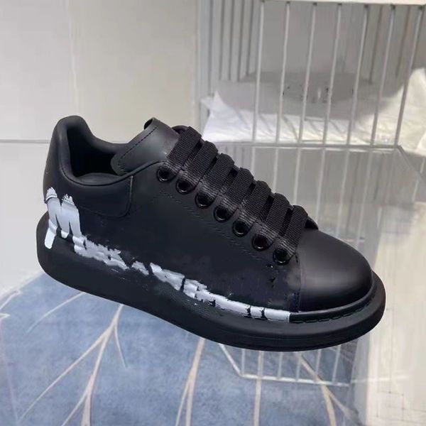 

graffiti platform shoes 3d new fashion mens woman casual shoes luxury desiner genuine leather couple sneakers flat sports embroider design t, Black