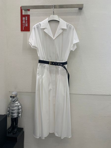 

2023 women dresses: polo collar, short sleeved, pure cotton shirt, waistband, slimming look, women's clothing, Black;gray
