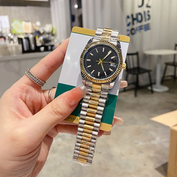 

date women watch quartz mechanical watches magnifier 36mm stainless steel reinforced glass watches male wristwatches waterproof luminous mon, Slivery;brown