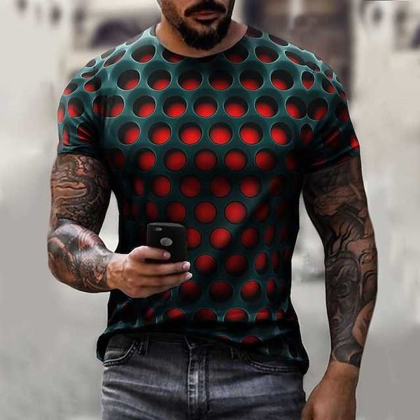 

mens t-shirt tee optical illusion crew neck round neck green purple light green rosy pink dark purple 3d print plus size casual daily short, White;black