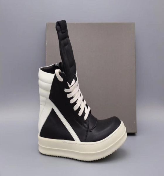 

handmade genuine leather blackwhite gbasket lace up street boots ow hip hop tpu milk bottom rock boots layer gr7590204, Black
