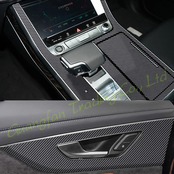 

car-styling 3d/5d carbon fiber car interior center console cover color change molding sticker decals for audi q7 q8 2006-2021