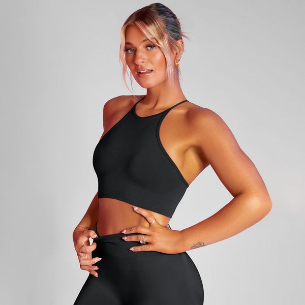 

beautiful back sports bra high collar cross straps running fitness seamless yoga clothing for women