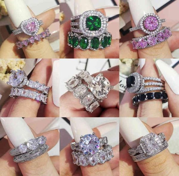 

luxury real 925 sterling silver oval princess cut wedding ring set for women engagement band eternity jewelry zirconia r49759723797