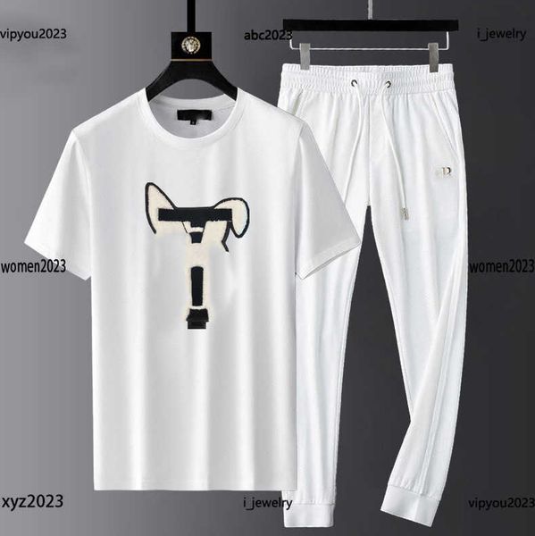 

man tracksuits sports suit short sleeve sets size -3xl 2pcs long ear pattern printing t-shirt and lace up pants new arrival, Gray
