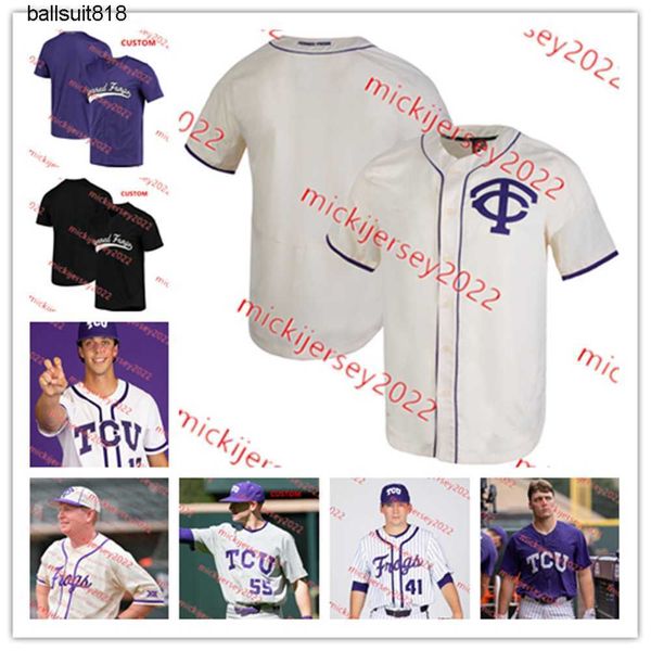 

college baseball wears durbin feltman tcu baseball jersey custom stitched mens youth 19 luken baker 9 conner shepherd 5 adam ovideo 34 trey, Black